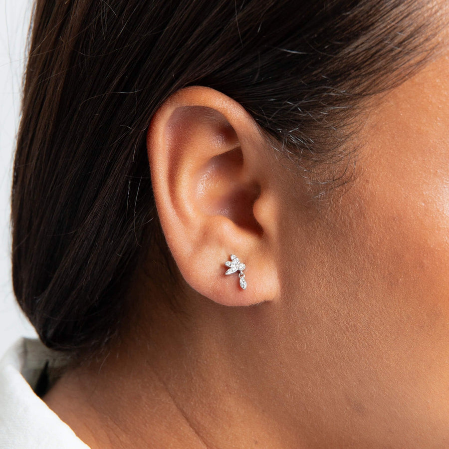 Sterling Silver Hanging Petal CZ Stud Earrings