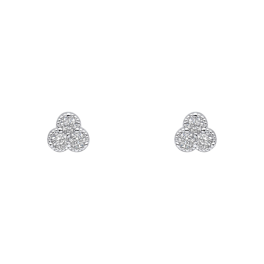 Sterling Silver CZ Trilogy Stud Earrings