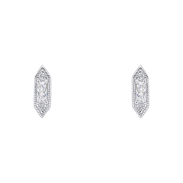 Sterling Silver Small Elongated Hexagon Stud Earrings