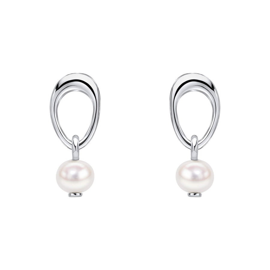 Sterling Silver White Freshwater Pearl Open Drop Earrings