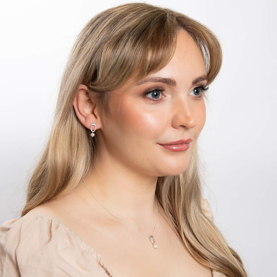 Sterling Silver White Freshwater Pearl Open Drop Earrings