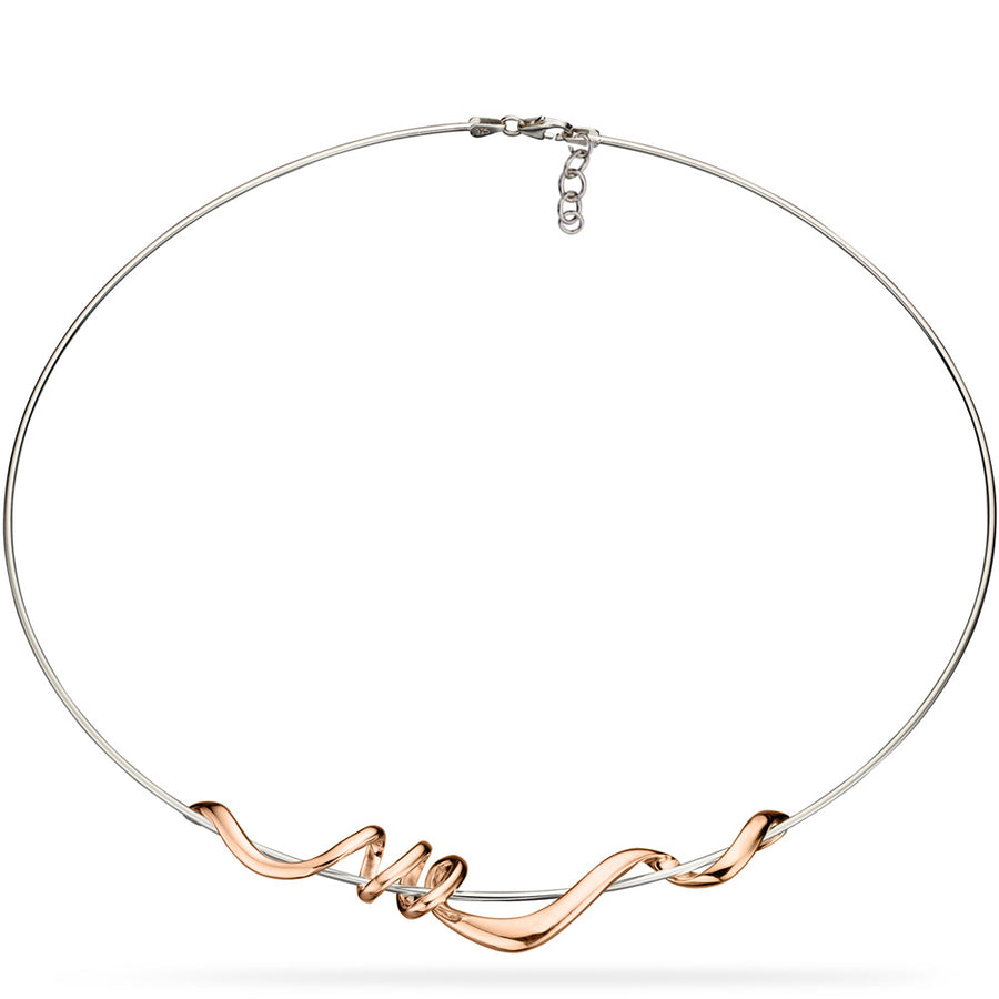 Sterling Silver & Rose Gold Twist Torque Necklace