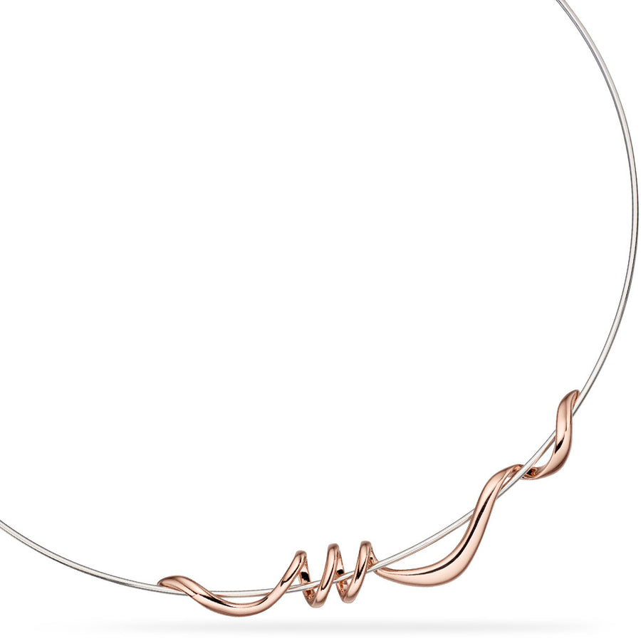 Sterling Silver & Rose Gold Twist Torque Necklace