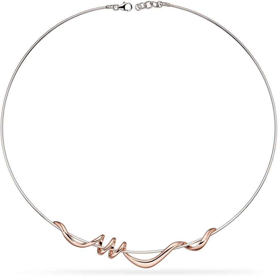 Sterling Silver & Rose Gold Twist Torque Necklace