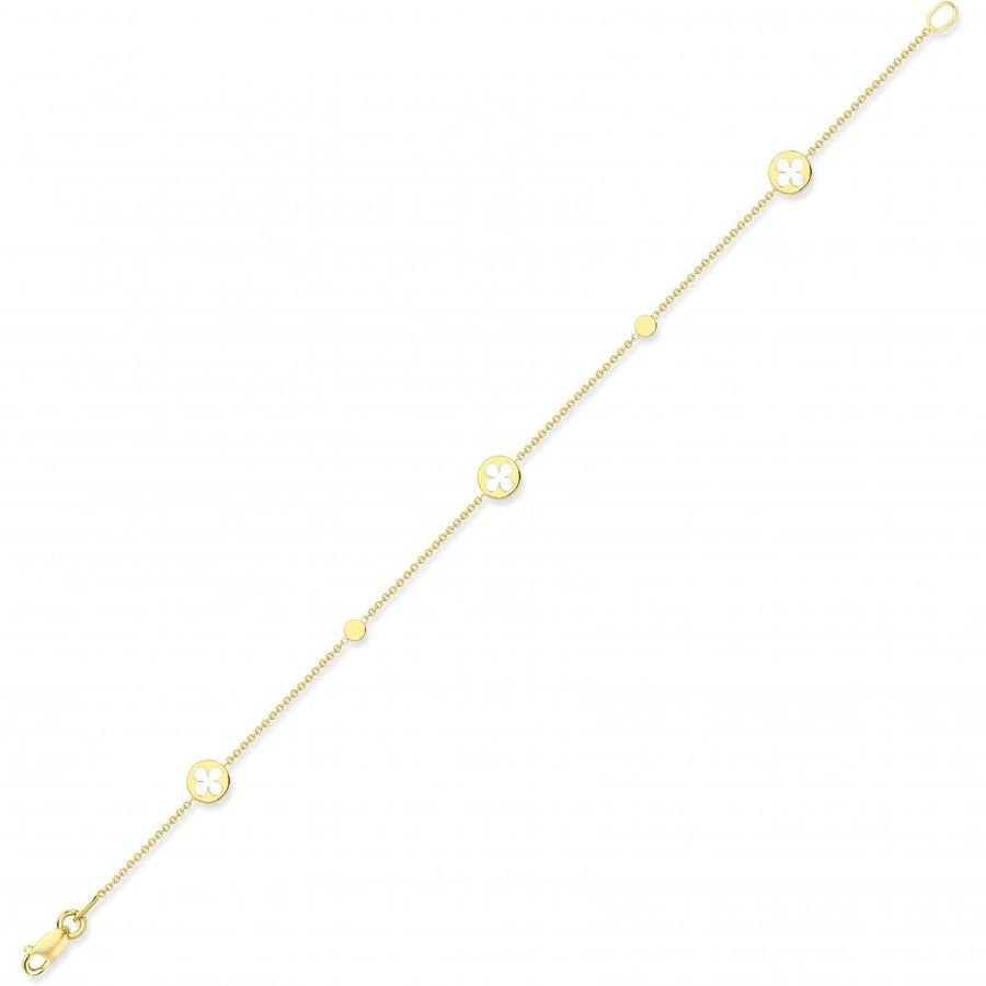 9ct Yellow Gold Flower & Disk Motif Bracelet 7.25"
