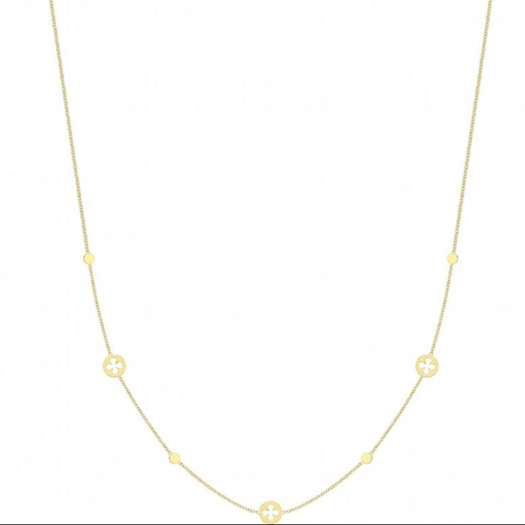 9ct Yellow Gold Flower & Disk Motif Chain Necklace 18"
