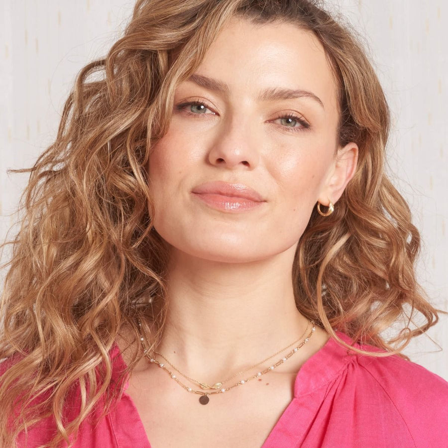 9ct Yellow Gold Pearl Link & Disk Drop Necklace