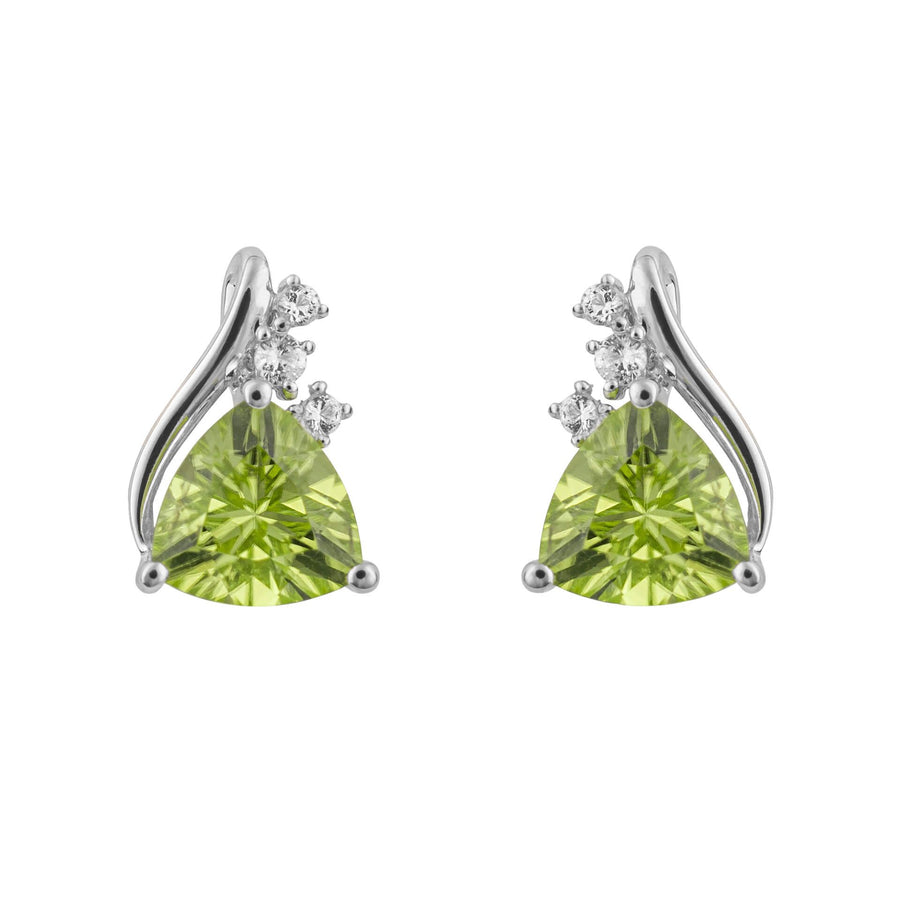 9ct White Gold Trillion Peridot & White Topaz Stud Earrings