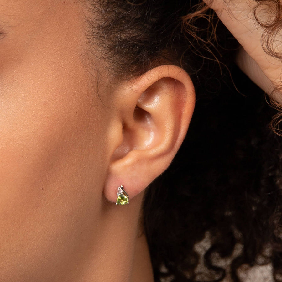 9ct White Gold Trillion Peridot & White Topaz Stud Earrings