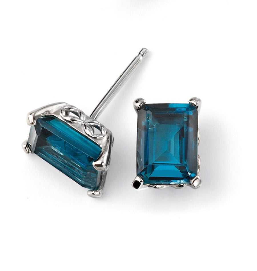 9ct White Gold Rectangular London Blue Topaz Stud Earrings