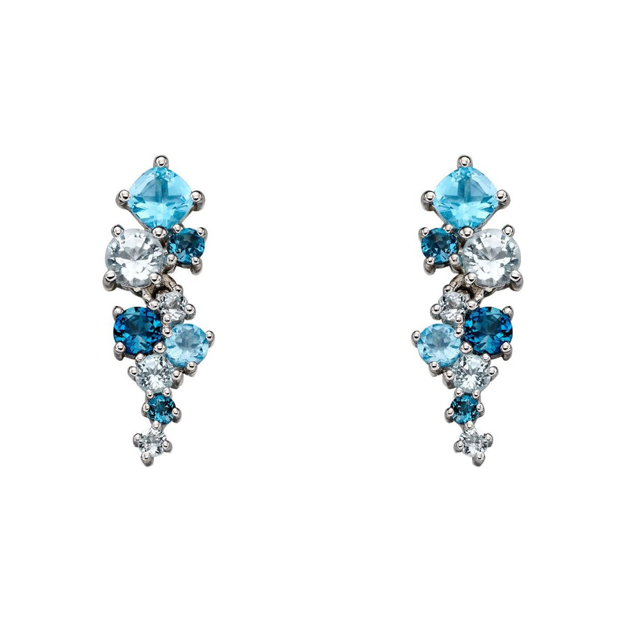 9ct White Gold Blue Topaz Scatter Drop Earrings
