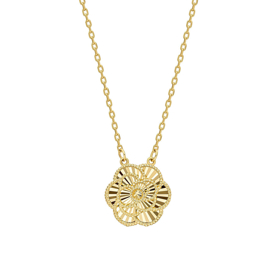 9ct Yellow Gold English Rose & Diamond Cut Necklace