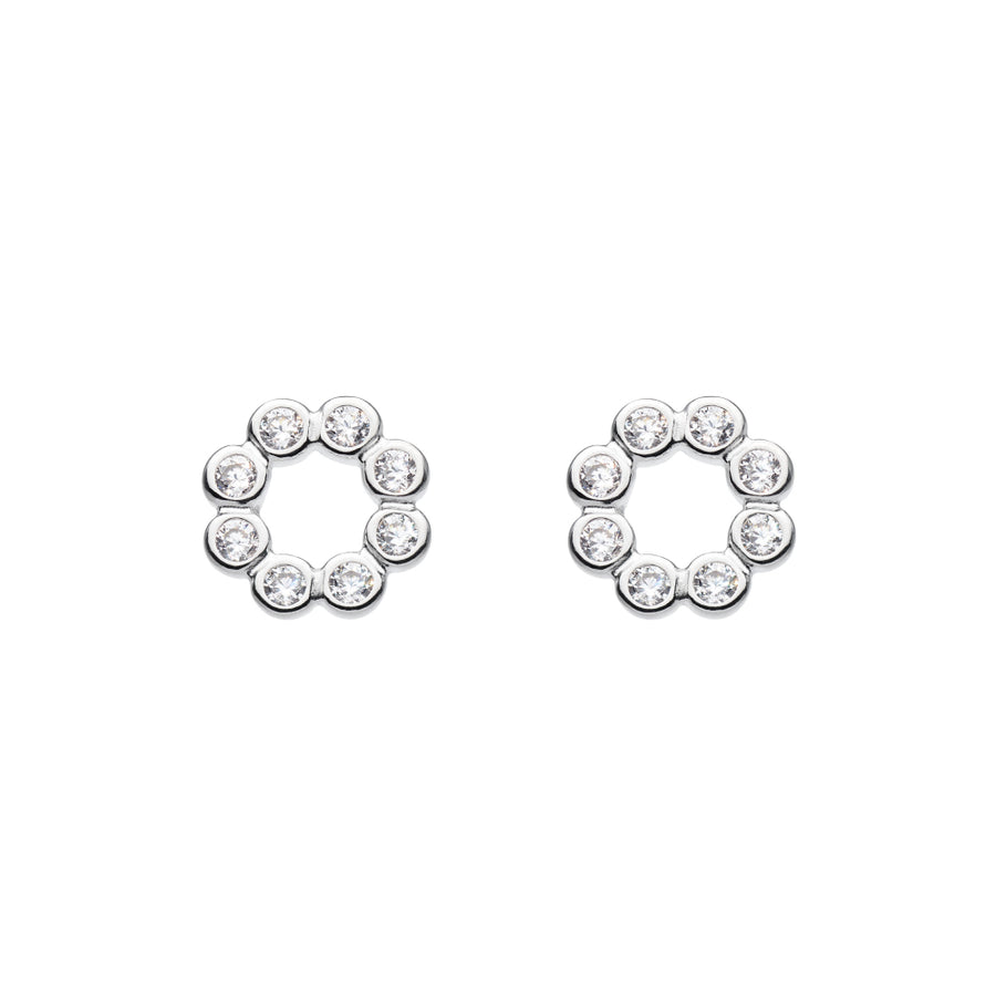 Sterling Silver CZ Beaded Open Circle Stud Earrings