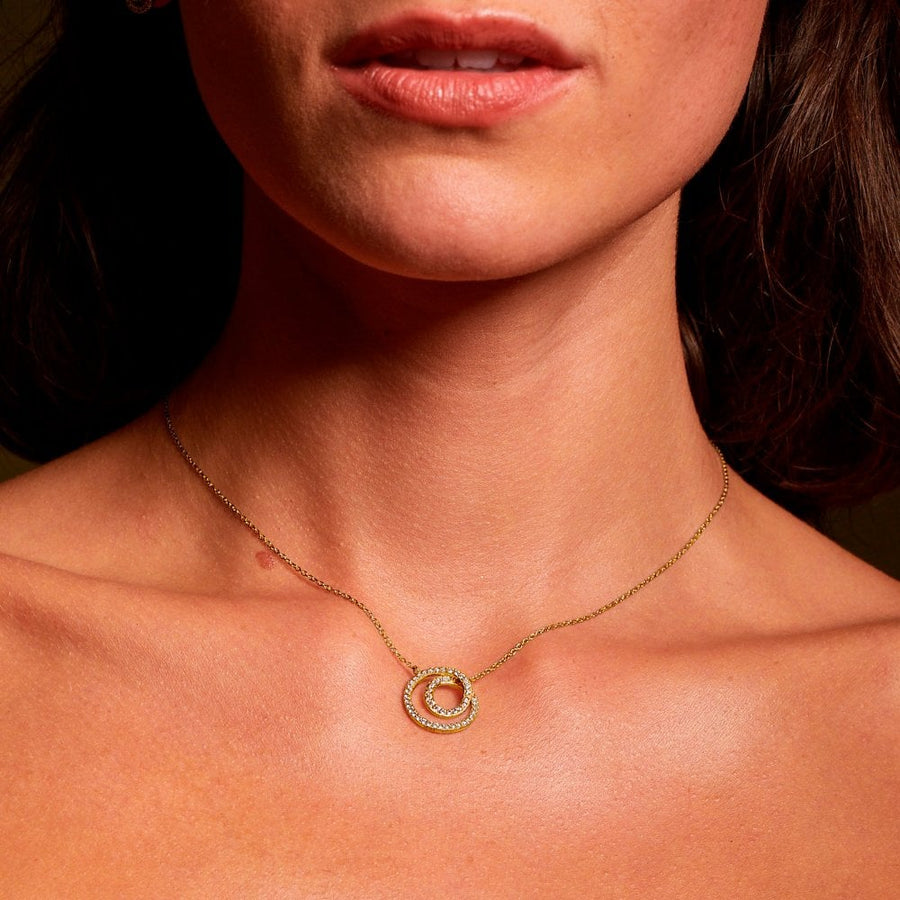 Hot Diamonds Gold Plated Silver White Topaz Double Circle 'Shimmer' Necklace