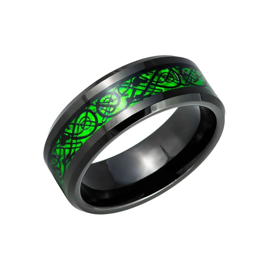 Tungsten Carbide Black & Green Celtic Ring