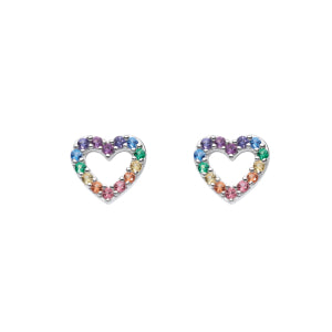 Sterling Silver Multi CZ Heart Stud Earrings