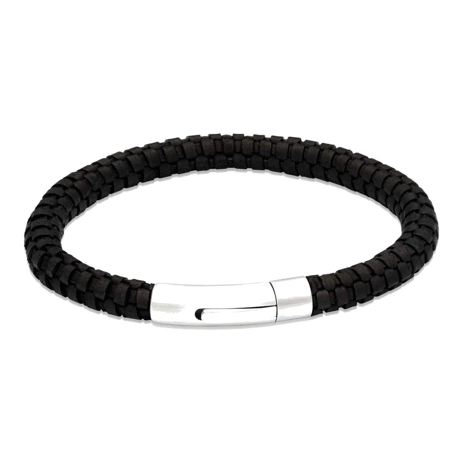 Unique Black Blocky Leather Bracelet With Steel Clasp