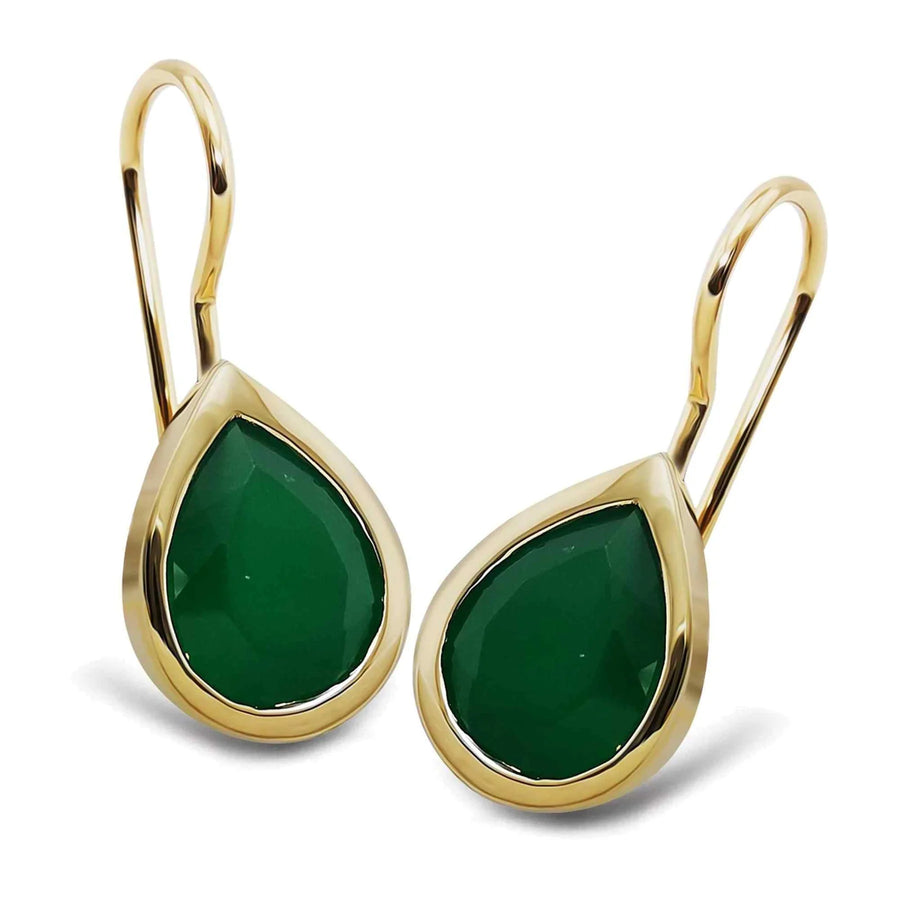 Unique Ladies Gold Plated Green Onyx Drop Earrings
