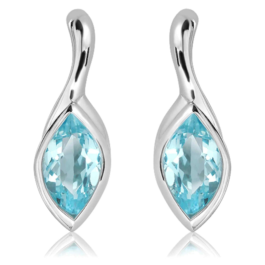 Unique Ladies Silver Blue Topaz Marquise Stud Earrings