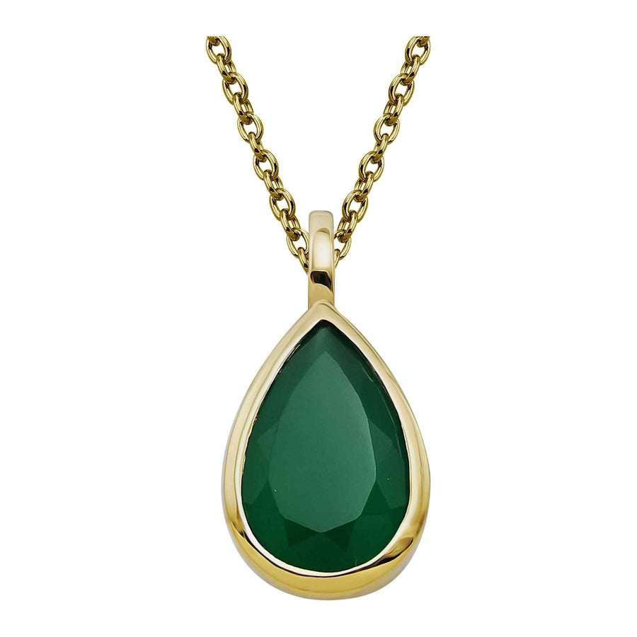 Unique Ladies Gold Plated Green Onyx Teardrop Adjustable Necklace