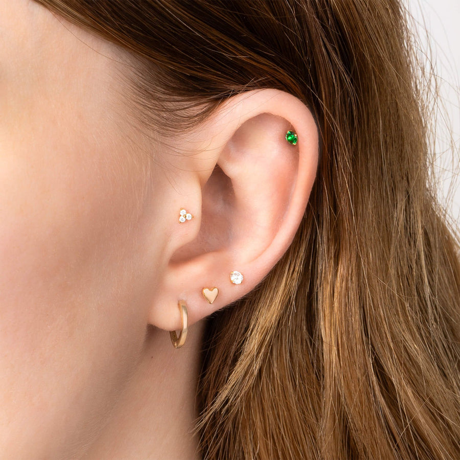 Gold Plated Round Green CZ Labret Single Stud