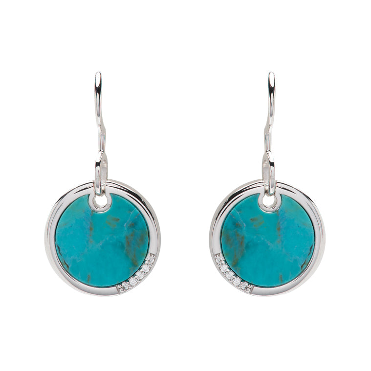 Unique Ladies Sterling Silver Turquoise & CZ Drop Earrings
