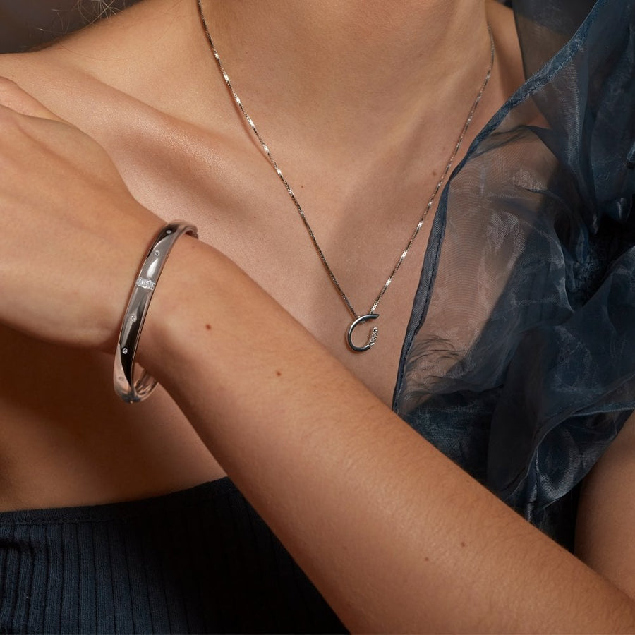 Hot Diamonds Silver x4 Diamond Set Hinged Bangle