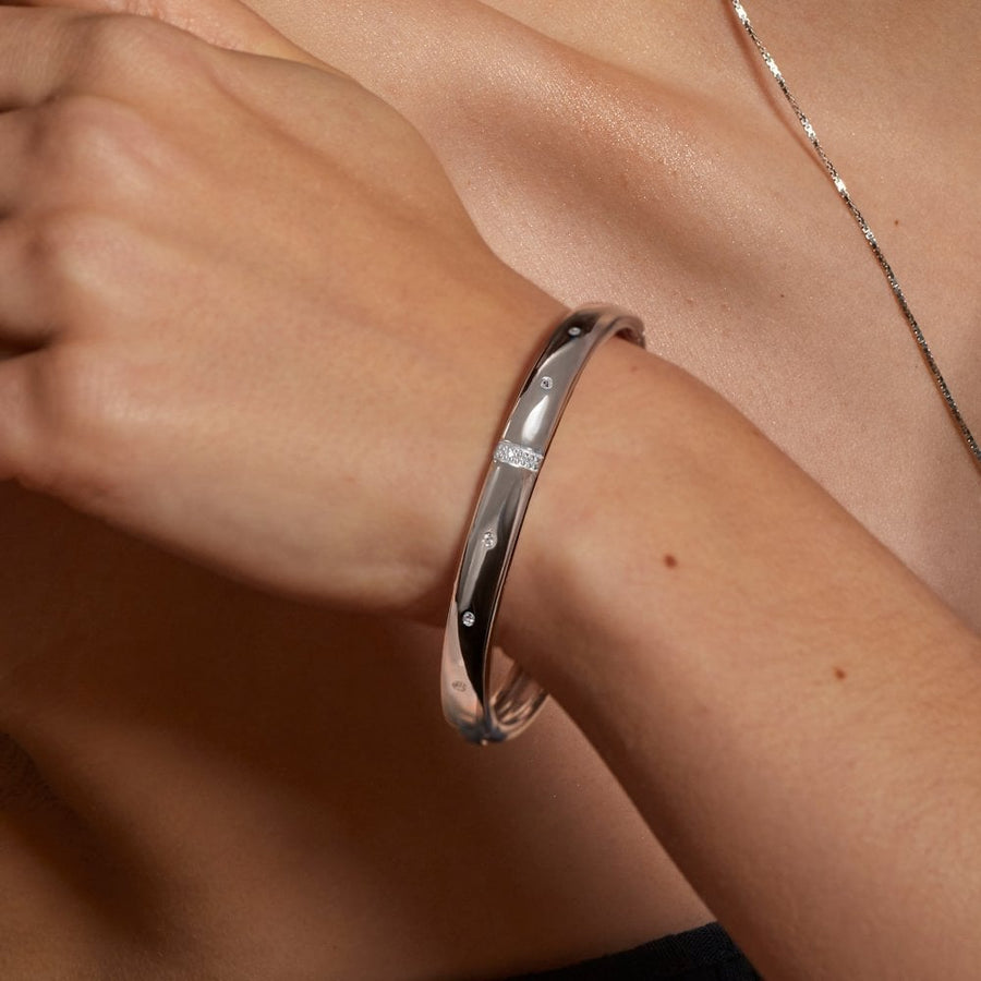 Hot Diamonds Silver x4 Diamond Set Hinged Bangle