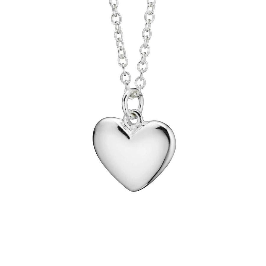 Sterling Silver Engravable Puffed Heart Pendant & Chain