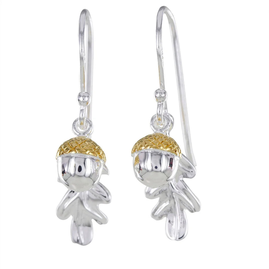 Two-Tone Acorn & Oak Leaf Drop Earrings