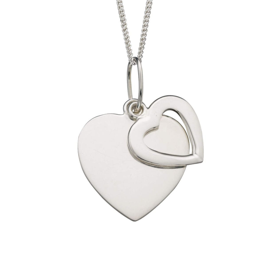 Sterling Silver Engravable Layered Double Heart Necklace