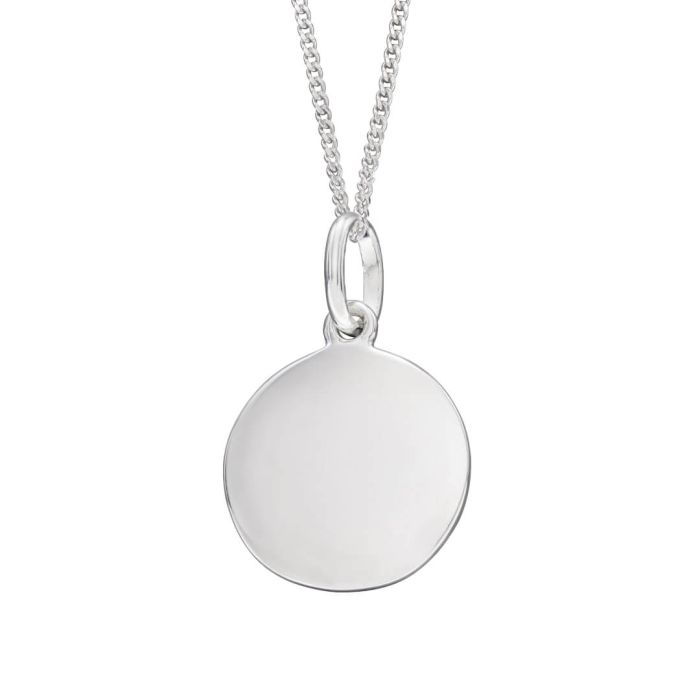 Sterling Silver Engravable 12mm Disc Pendant & Chain