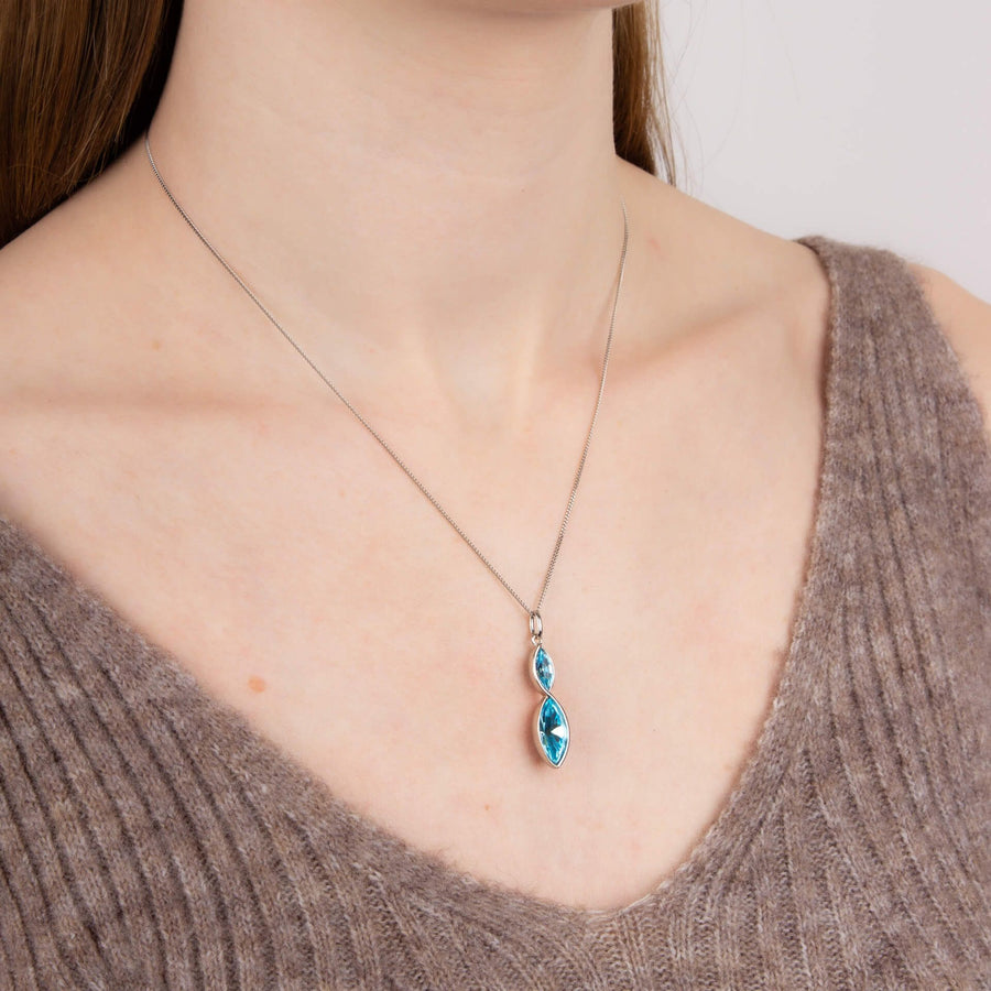Fiorelli Sterling Silver Double Blue Crystal Pendant & Chain