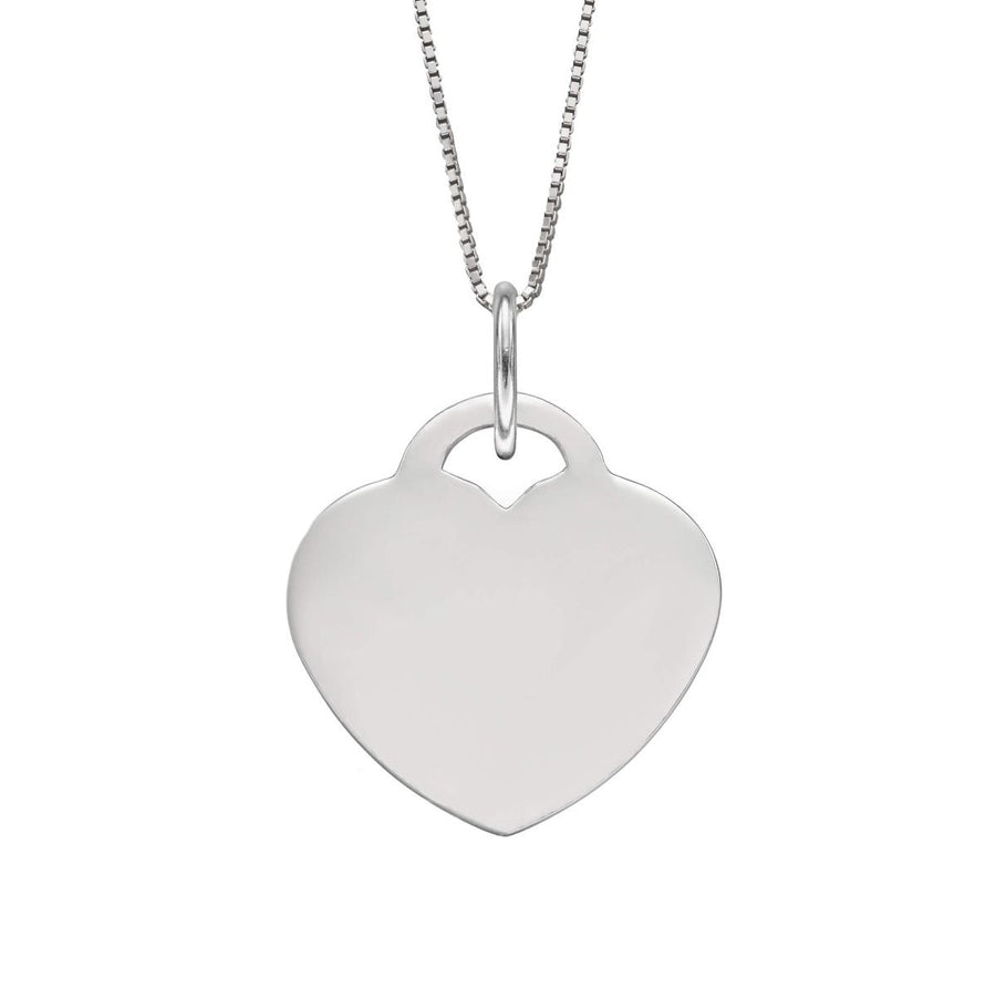 Sterling Silver Engravable Flat Heart Pendant & Chain