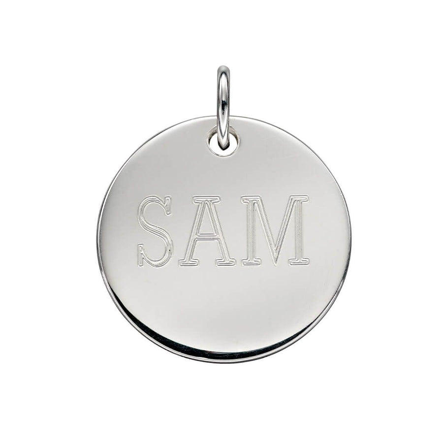 Sterling Silver Engravable 18mm Disc Pendant & Chain