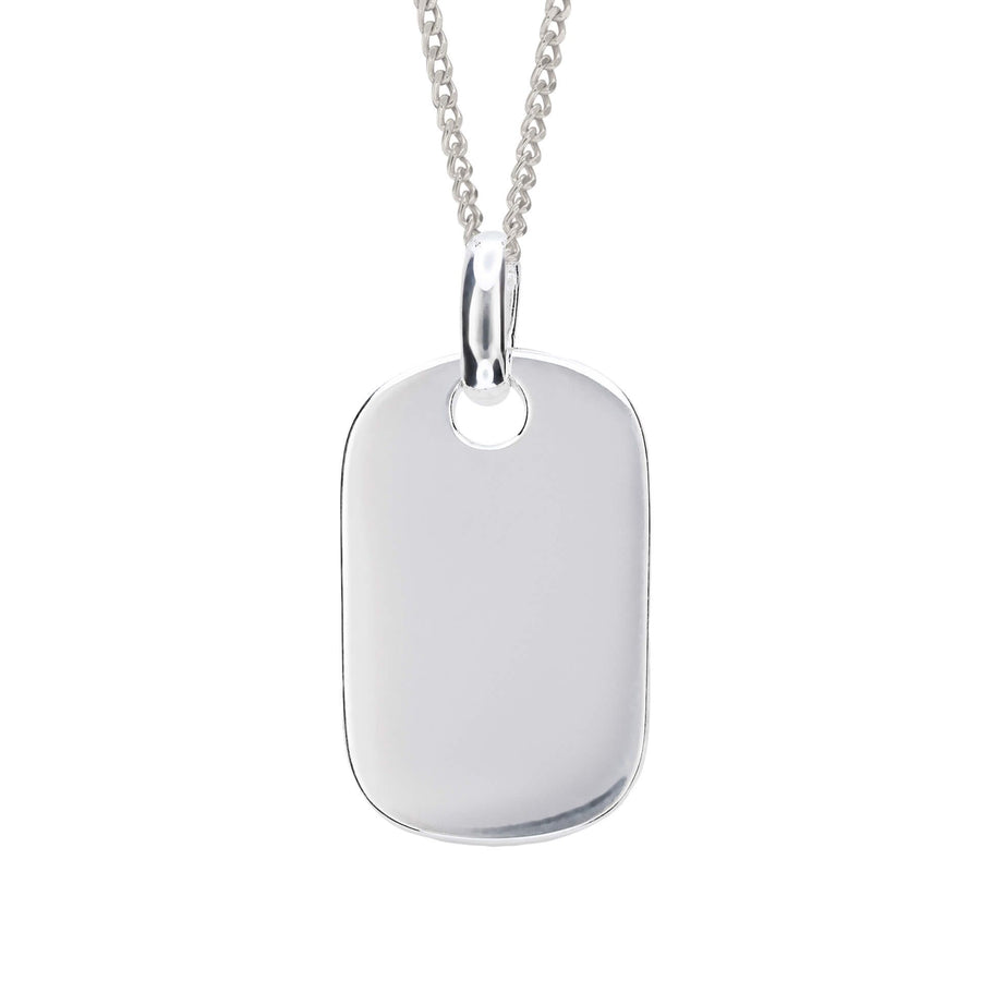 Sterling Silver Engravable Rounded Rectangle Tag Pendant & Chain