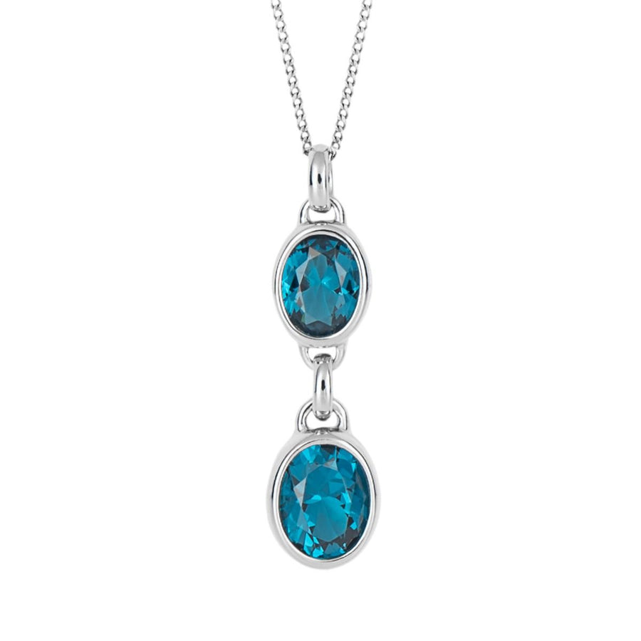 Fiorelli Sterling Silver Blue Oval Double Link Necklace