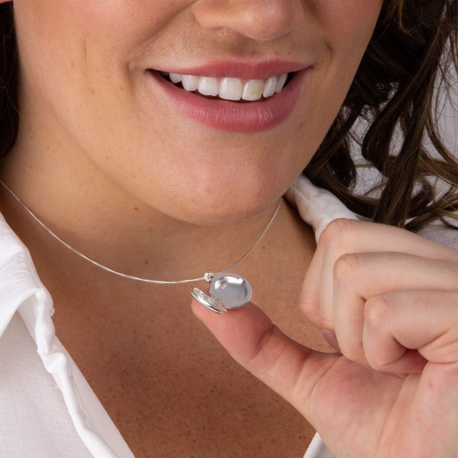 Sterling Silver Oval Locket with Starburst Cubic Zirconia & Chain