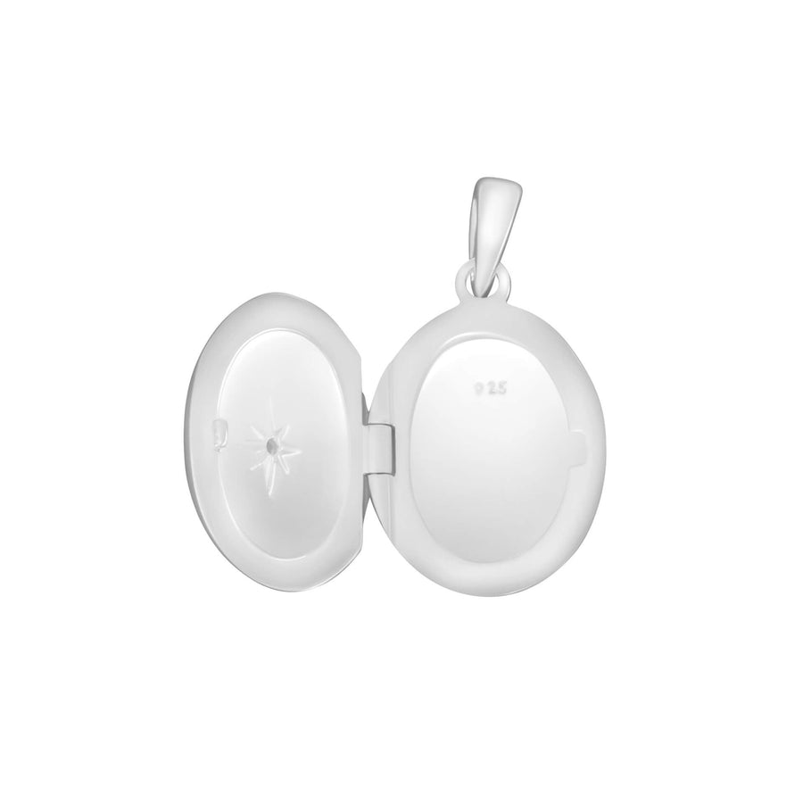 Sterling Silver Oval Locket with Starburst Cubic Zirconia & Chain