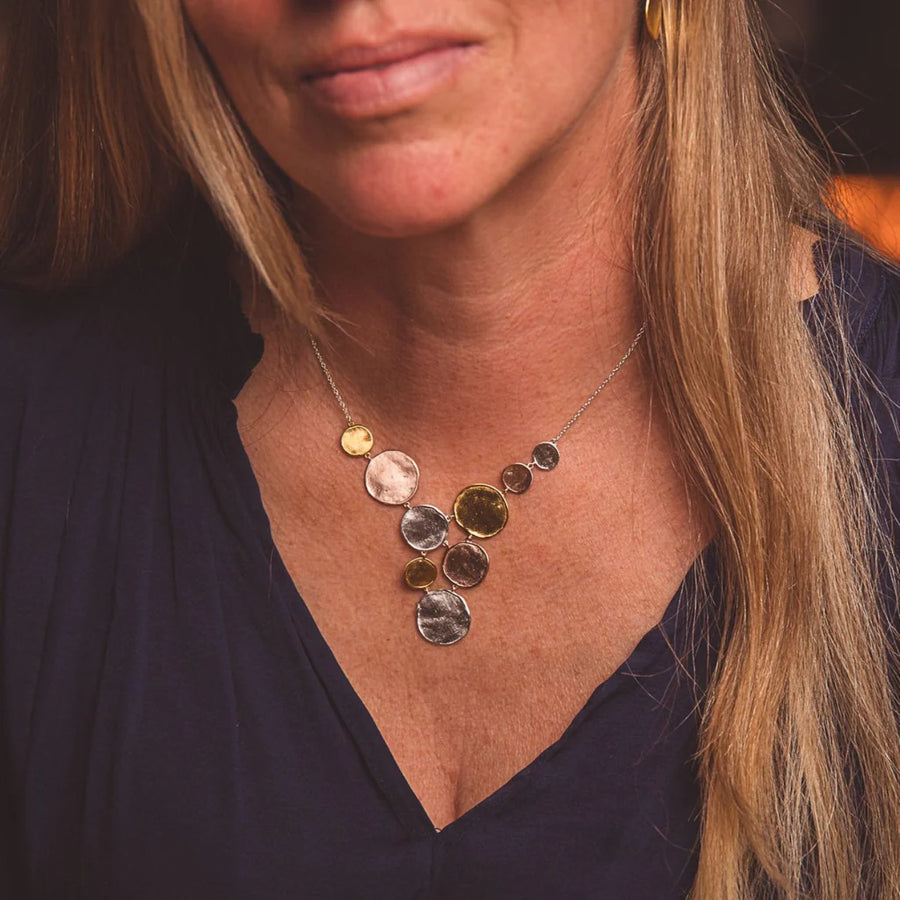Sterling Silver 3-Colour Penny Statement Necklace