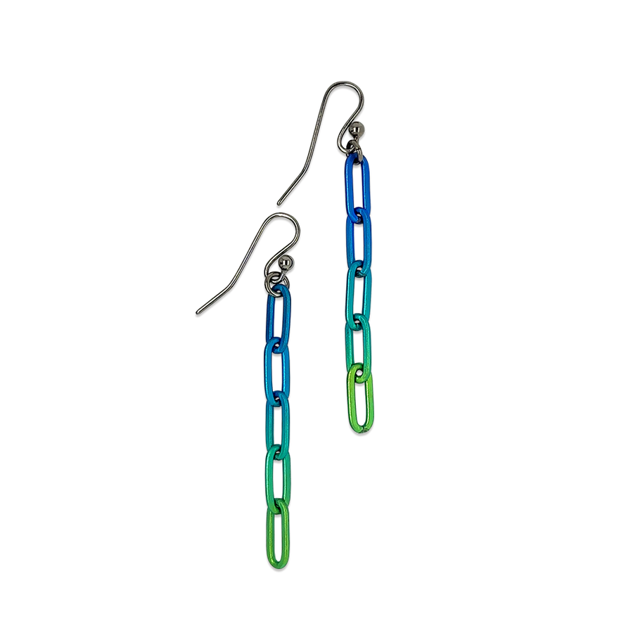 Titanium Green/Blue Chain Link Drop Earrings