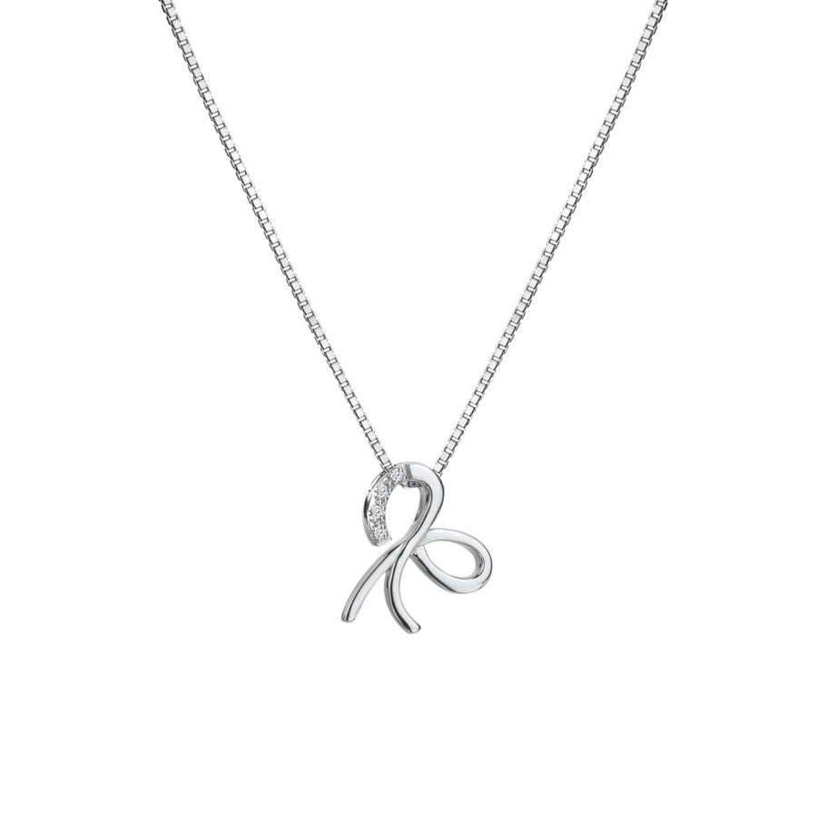 Hot Diamonds Silver 4 Diamond Set Bow Pendant & Chain