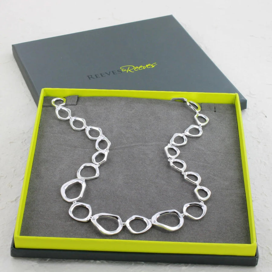Sterling Silver Irregular Open Circles Statement Necklace