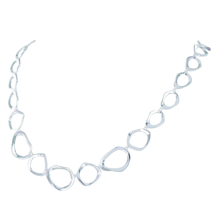 Sterling Silver Irregular Open Circles Statement Necklace