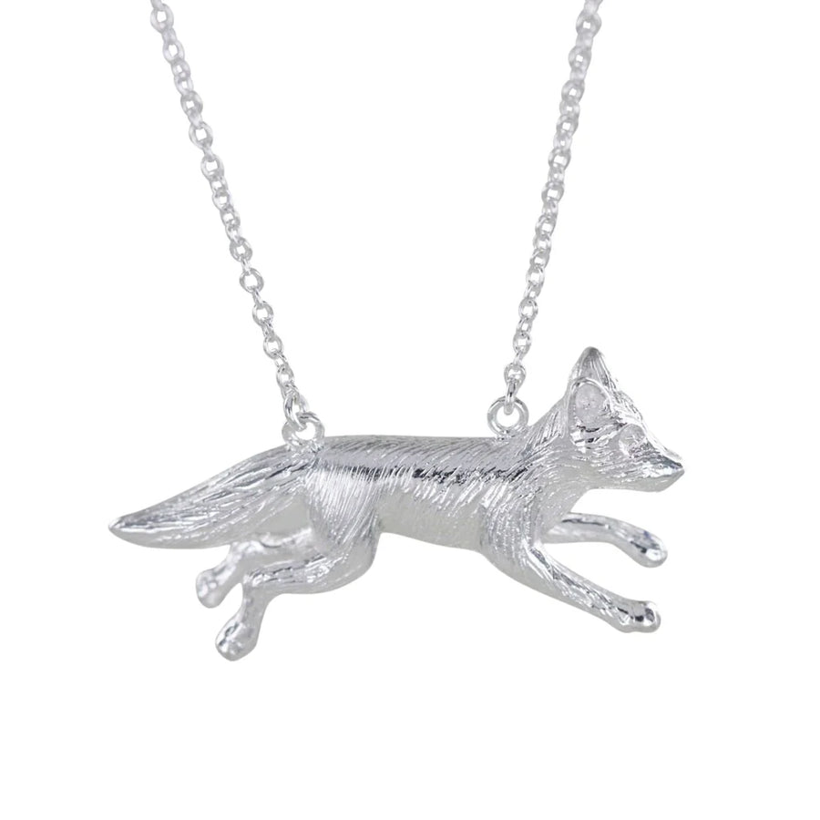 Sterling Silver 3D Running Fox Necklace