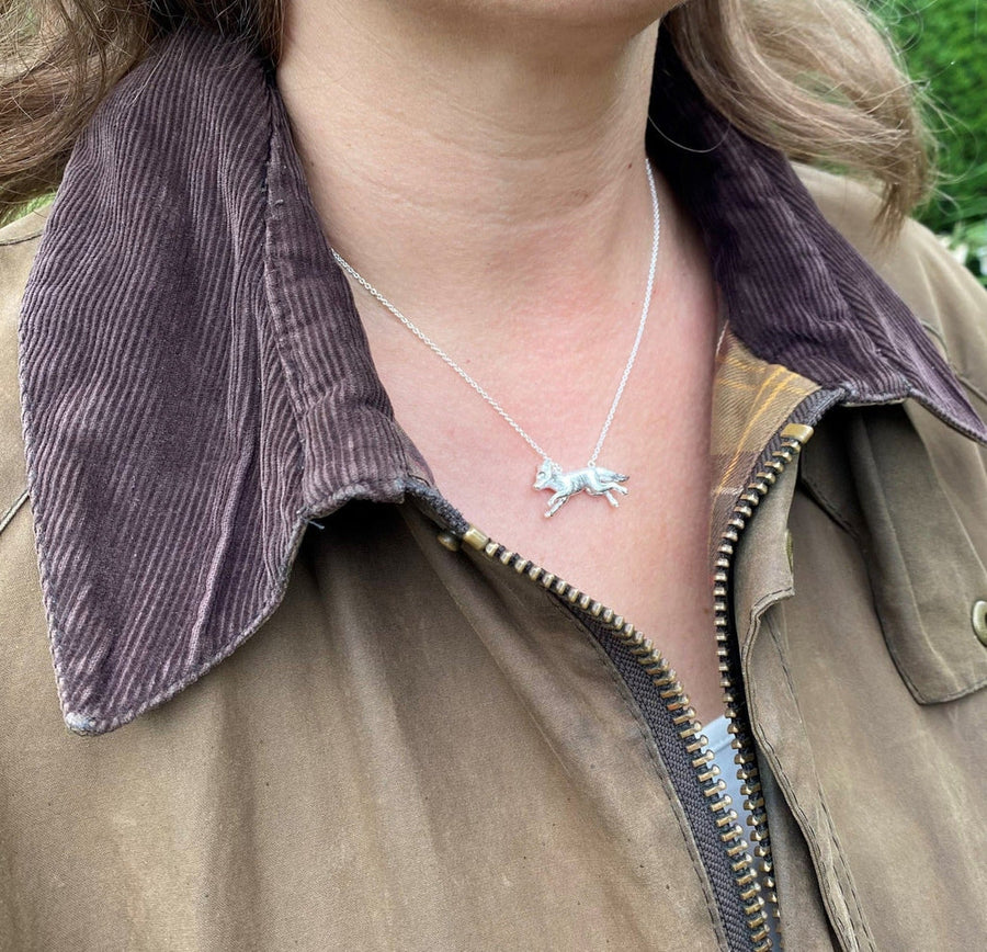 Sterling Silver 3D Running Fox Necklace