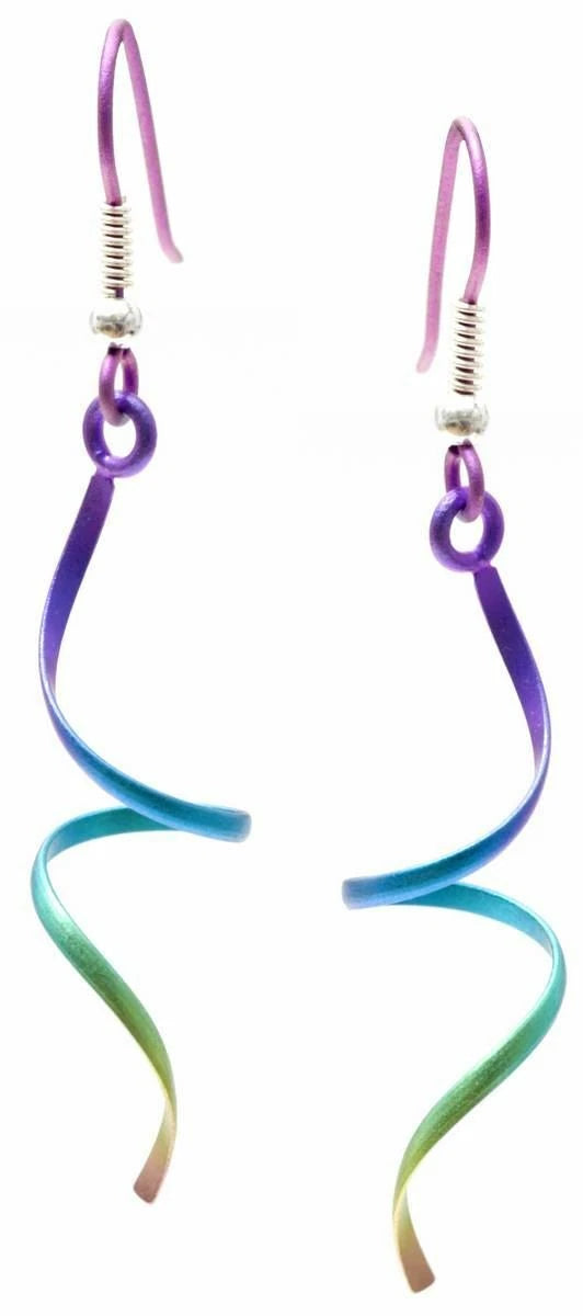 Titanium Rainbow Single Strand Twisted Drop Earrings