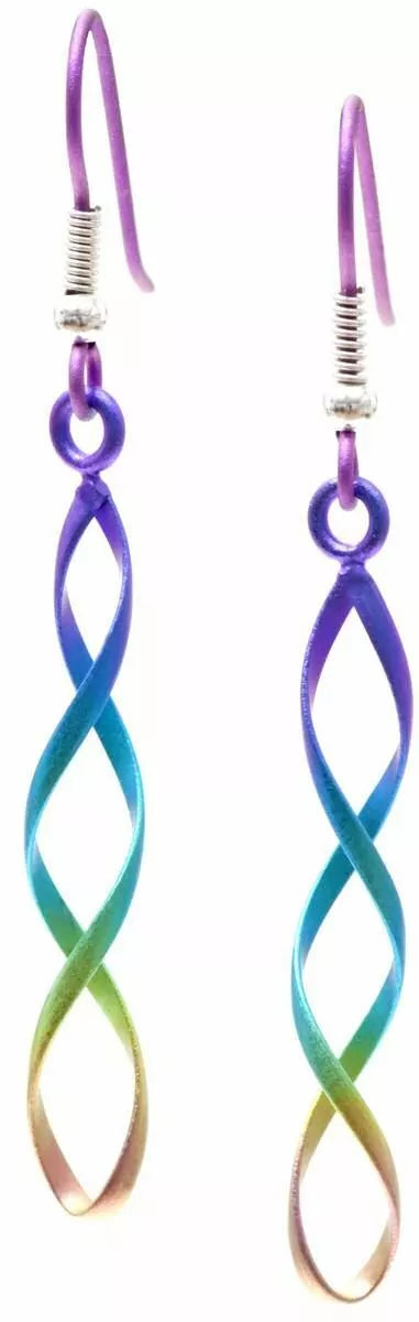 Titanium Rainbow 3D Open Twisted Drop Earrings