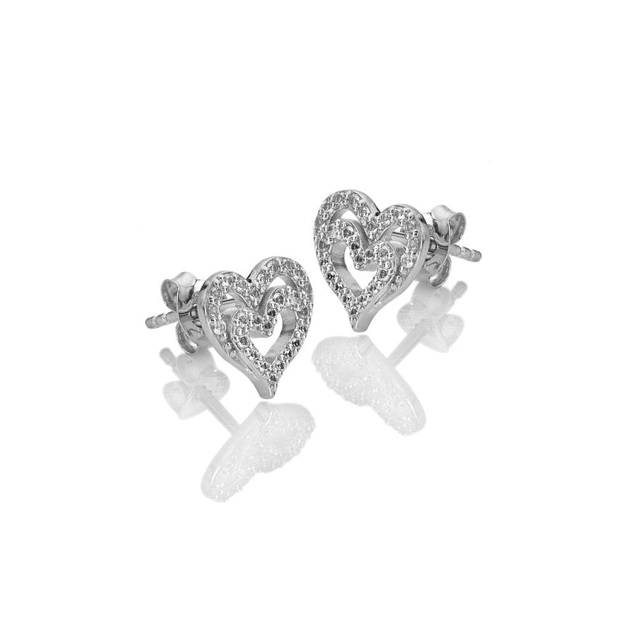 Hot Diamonds Silver White Topaz Double Heart 'Shimmer' Stud Earrings
