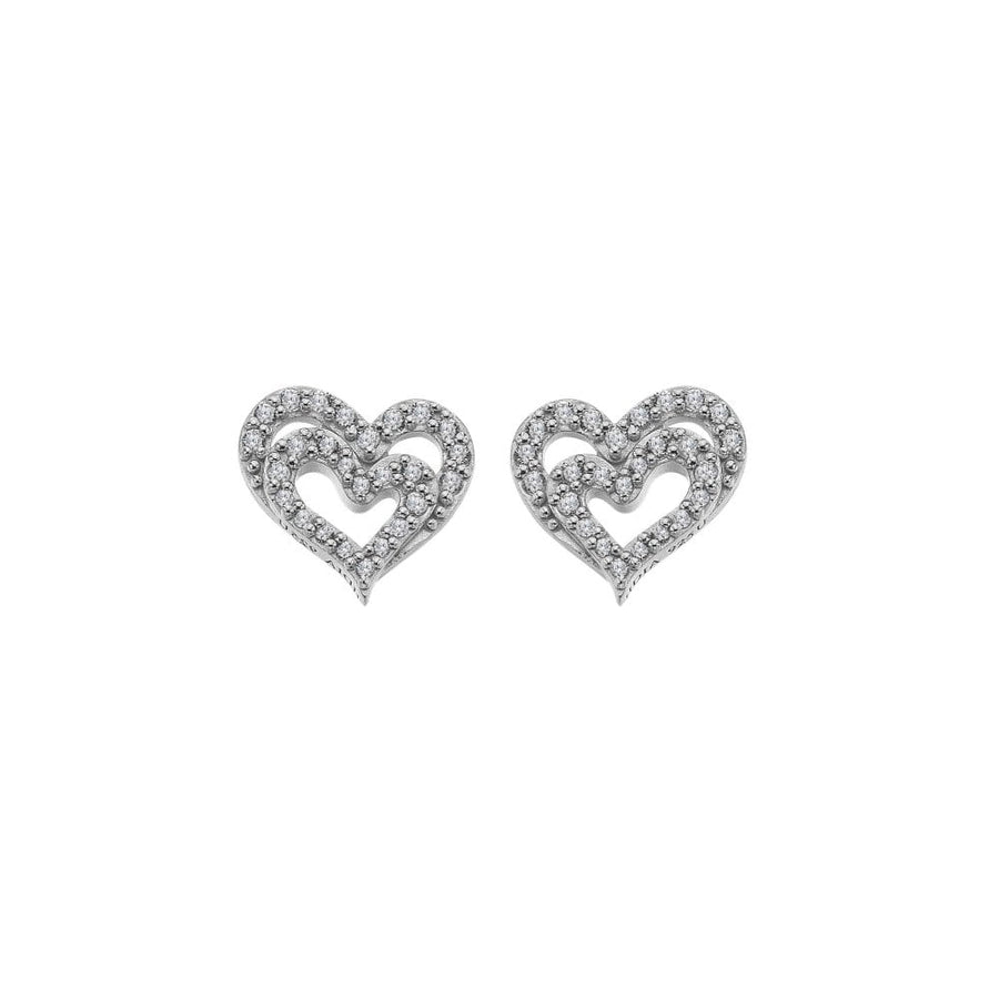 Hot Diamonds Silver White Topaz Double Heart 'Shimmer' Stud Earrings